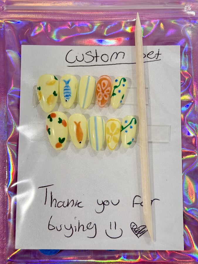 Fruit-themed custom hand-painted nail set